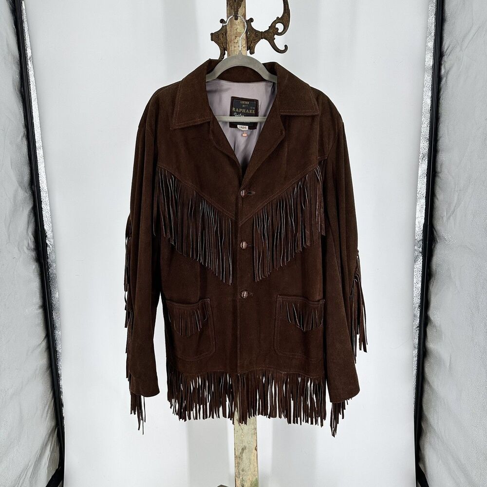 Vintage 1970's Leather by Raphael Fringe Suede Jacket Size XL